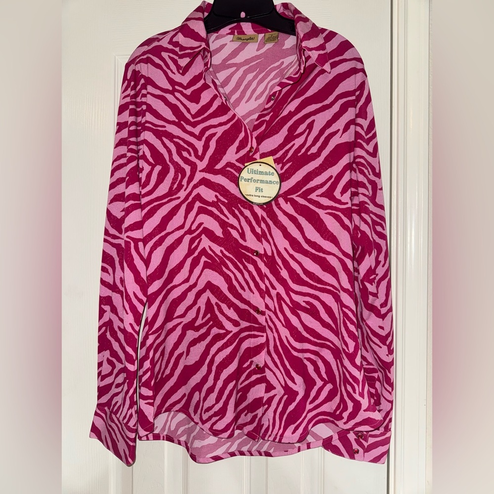 Wrangler Pink Zebra Print Button Down Shirt